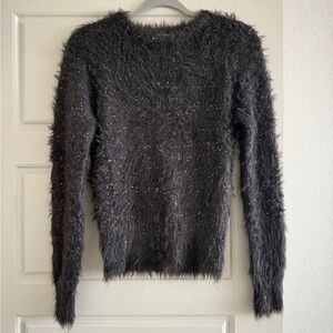 Zara Knit Women’s Fuzzy Gray Sequined Sweater Size Small